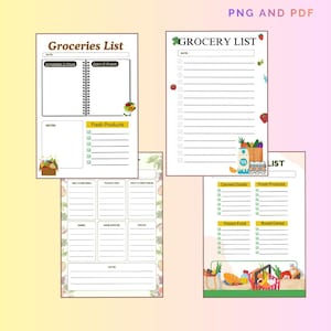 Registro de provisiones de cocina PNG PDF Lista de suministros de alimentos para el hogar Mapa de compras de supermercado Inventario culinario Reabastecimiento de despensa Conjunto de planificador de arte