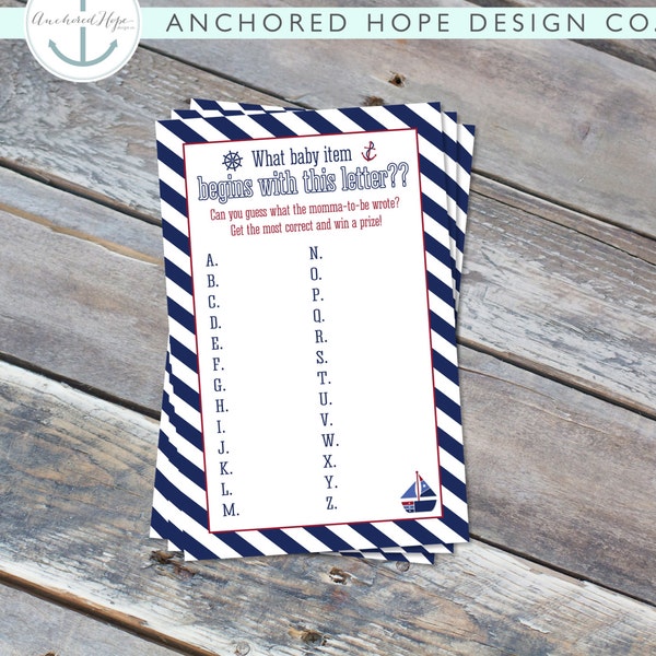 Ships Ahoy Baby Shower Alphabet Game - Nautical Baby Shower -  Instant Download PDF
