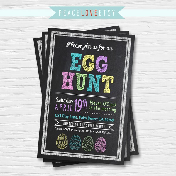 Easter Egg Hunt Invitation - Chalkboard - Spring - Boy/Girl - Easter Party - Card -  Digital Printable File