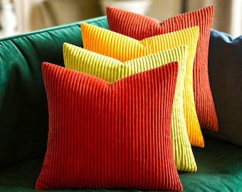 Boho Corduroy Throw Pillow Covers Set of 4 18x18 | Soft Farmhouse Cushion Covers for Sofa, Modern Decorative Couch Pillows