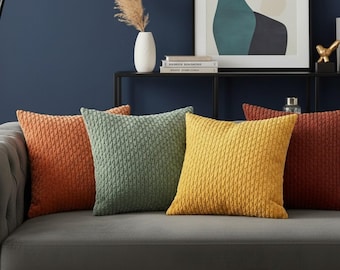 Corduroy Pillow Cover | Ribbed Cushion Cover | Soft Throw Pillow Case | Square Decorative Pillow | Living Room Home Decor