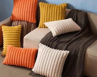 Fur Pillow Cover | Striped Plush Cushion Cover | Soft Throw Pillow Case | Fluffy Sofa Cushion | Cozy Home Decor Pillow