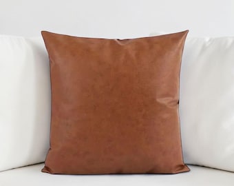 Faux Leather Throw Pillow Cover | Modern Decorative Cushion Case | Boho Farmhouse Sofa Pillow Cover | Square Couch Accent Decor