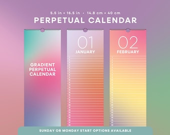 Perpetual Calendar | Gradient Perpetual Calendar 5.5” x 16.5”, Reusable Calendar for Birthdays & Important Dates or as Gratitude Log