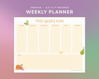 Weekly Planning Notepad | Undated 8.5x11 Horizontal Planner Pad with Schedule and Notes Sections | Fresh & Fruity Design