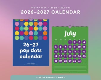 Pop Dots Calendar | Calendar with Notes, Colorful Calendar, Bold Colors, Modern Calendar, Minimal Bold Hanging Calendar (Sunday Start)