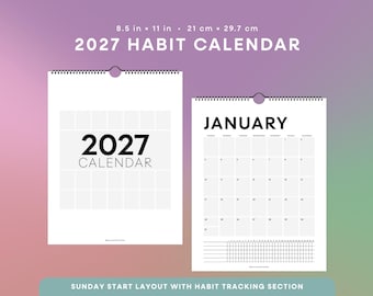 Calendario da parete per il monitoraggio delle abitudini 2027, calendario mensile con rilegatura a spirale, agenda da appendere con inizio domenica, calendario per il monitoraggio degli obiettivi
