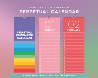 Perpetual Calendar | Chromatic Perpetual Calendar 5.5” x 16.5”, Rainbow Design, Reusable Calendar for Birthdays & Important Dates and Events