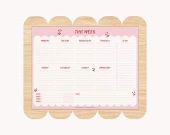 Weekly Planner Pad | Pink & Red Cute Desk Planner, Week Notepad, Habit Tracker, Notes, To Do Desk Pad, Week at a Glance, Schedule, 8.5 x 11