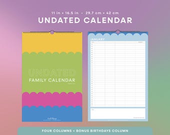 Family Household Calendar | Undated Household Calendar, Command Center, Family Schedule, Large Calendar, Group Schedule, Grid | 11” x 16.5”