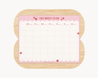 Weekly Planner Pad | Pink & Red Cute Desk Planner, Week Notepad, Grid Week Calendar, Social Media Planner, Desk Pad, Daily Grid, 8.5 x 11