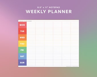 Bright Plans Ahead | 8.5” x 11” Weekly Planner Notepad, Colorful Desk Pad, Rainbow Weekly Schedule Planner, Cute Productivity Stationery