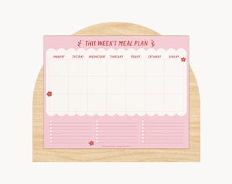 Meal Planner Pad | Pink & Red Cute Desk Planner, Meal Planning and Grocery List, Desk Pad, Week at a Glance, Family Meal Schedule, 8.5 x 11
