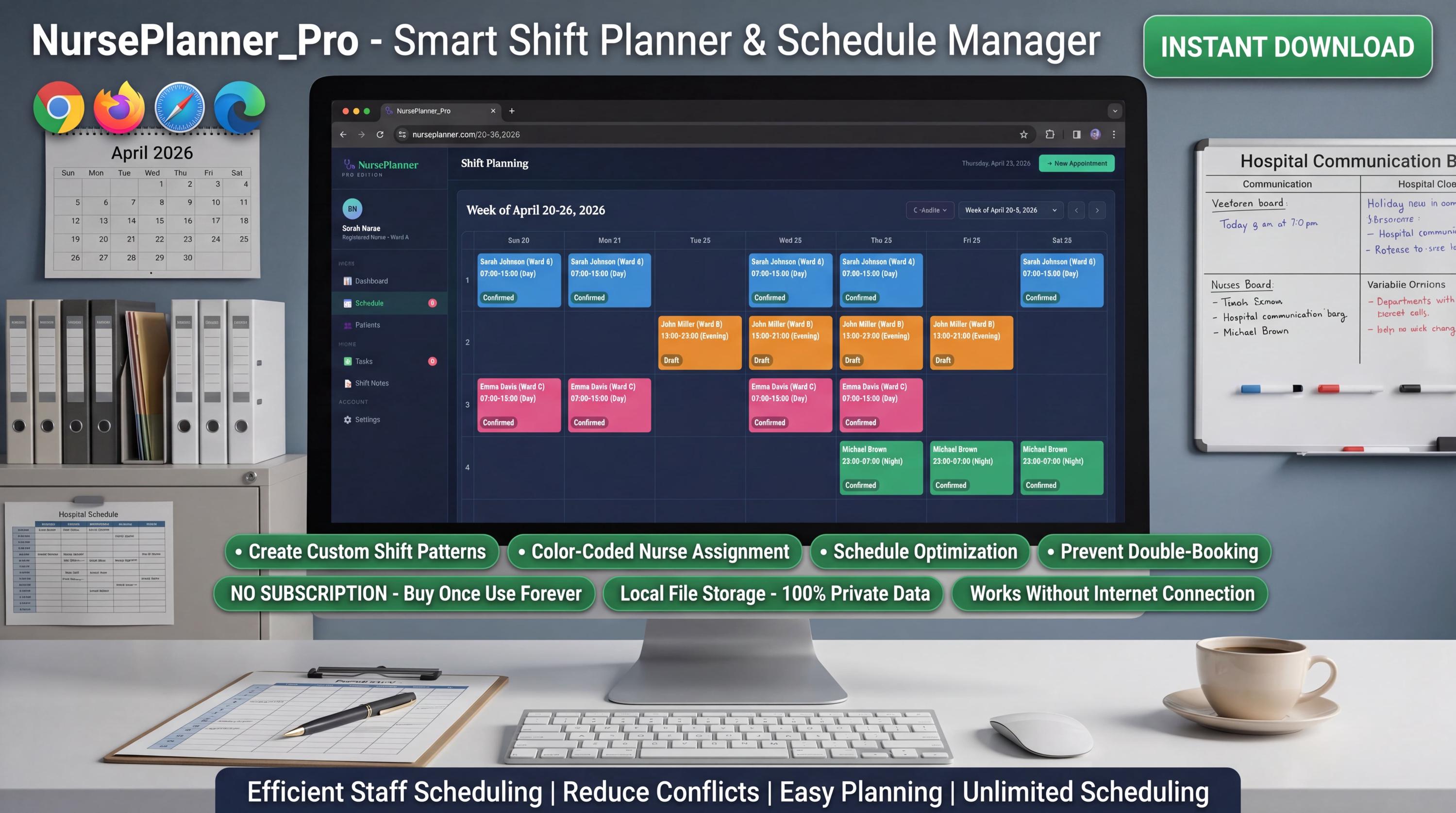 Nurse Task Layout Nurse Planner Pro | Digital Nurse Organizer | Shift Scheduler Patient ...