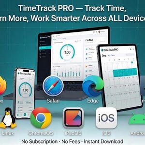 TimeTrack PRO - Freelance Time Tracker HTML Template | Offline Timer App | No Subscription | Invoice & Export Tool