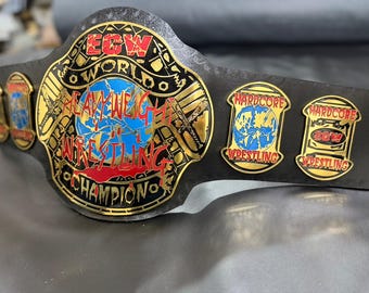 Cinturón de campeón mundial de peso pesado hardcore de ECW con placa de latón de 2 mm, para adultos.