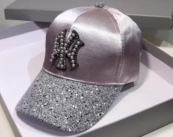 Casquette de baseball rose bling bling, dos réglable