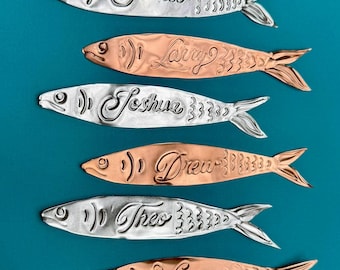 Embossed Tin Fish Name Place Cards