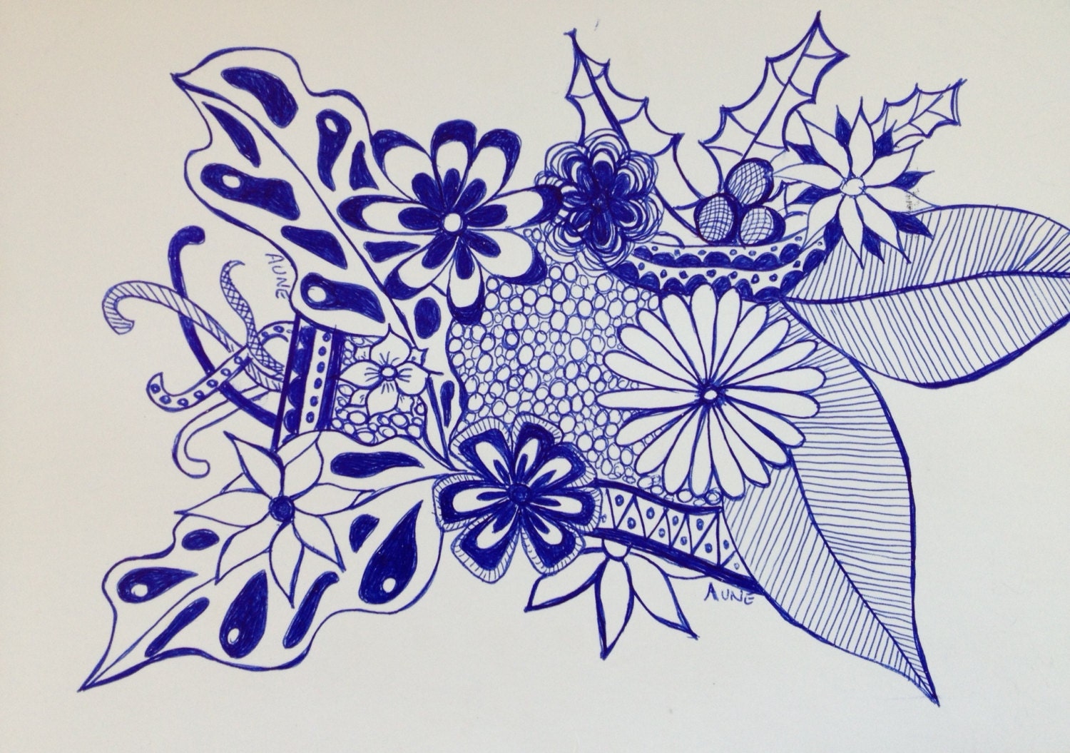 Original Blue Ink pen flower doodle drawing 3 Etsy