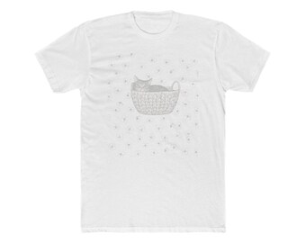 Sleeping Cat in Basket T-Shirt | Minimal Polka Dot Cat Illustration