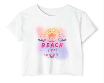 Beach Time Palm Sun crop top | summer festival vibes, pastel sunset print