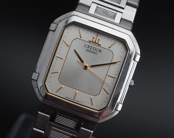 Vintage Near MINT Seiko CREDOR 8J81-5010 Silver Quartz Mens Watch JAPAN