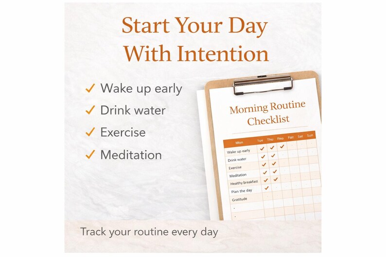 Morning Routine Checklist | Daily Habit Tracker | Productivity Planner ...