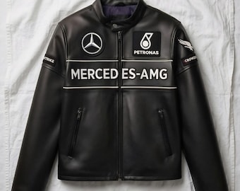 Veste de course noire inspirée de Mercedes AMG pour enfants faite à la main - Manteau décontracté tendance avec fermeture éclair - Équipement unisexe garçons filles