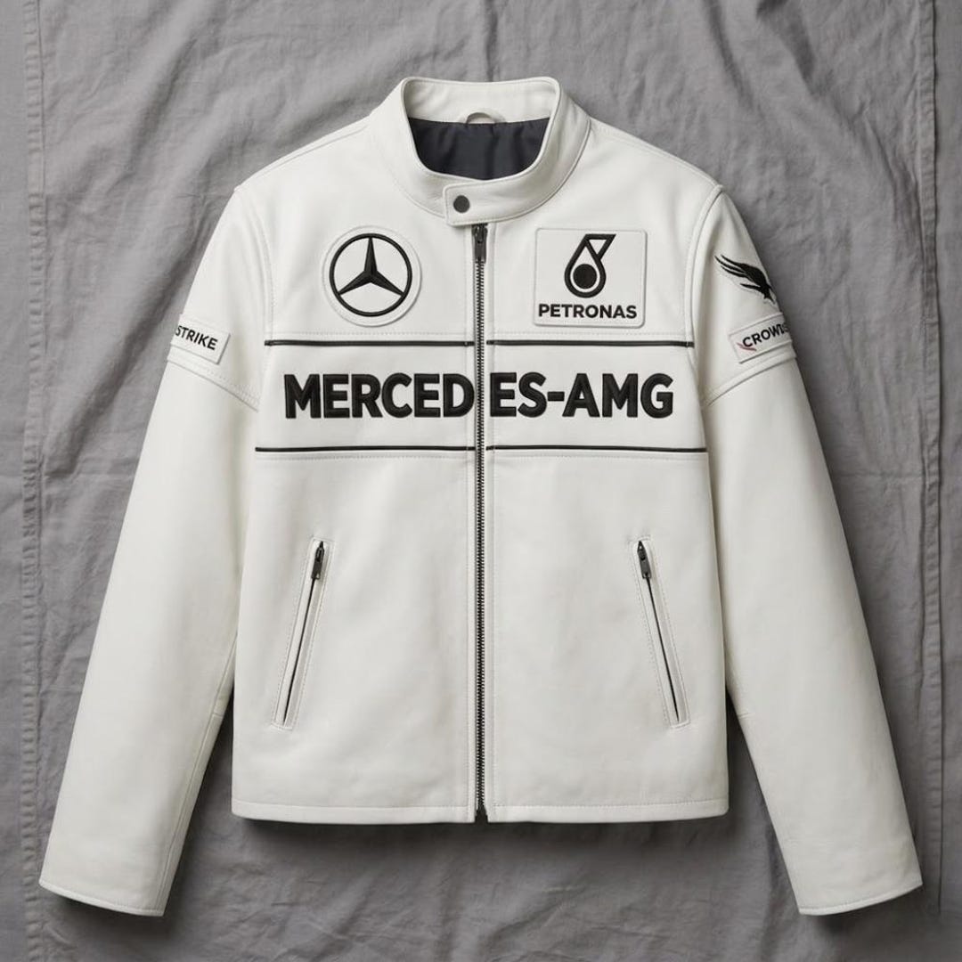 Handmade White Mercedes AMG Racing Jacket – Premium Leather Motorbike ...