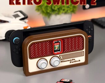 Nintendo Switch 2 Dock - Retro Radio Faceplate with 4 cartridge storage