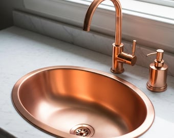 Hand Hammered Copper Undermount Sink, Round Rustic Vanity Basin, Artisan Wash Home Improvement