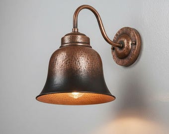 Hammered Copper Wall Sconce – Rustic Industrial Metal Lamp – Vintage Farmhouse Lighting Fixture – Handcrafted Wall Light
