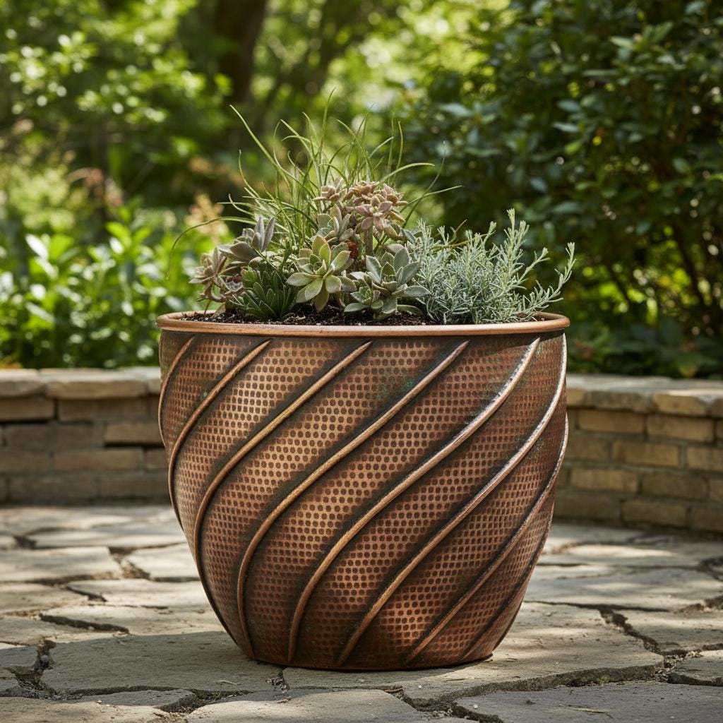 【アンティーク】吊り下げ式 銅製ボウル コッパー 刻印有 プランター 鎖付き Copper hanging planter - Etsy 日本