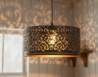 Handmade Hammered Copper Pendant Light, Dome Lamp Shade, Moroccan Lamp, Kitchen island lighting