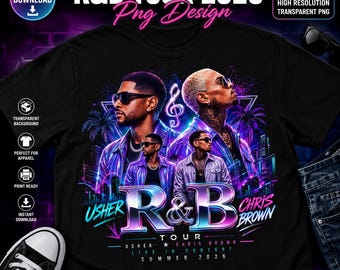 Usher Chris Brown R&B Tour PNG, Retro Concert T-Shirt Design (Digital Download)
