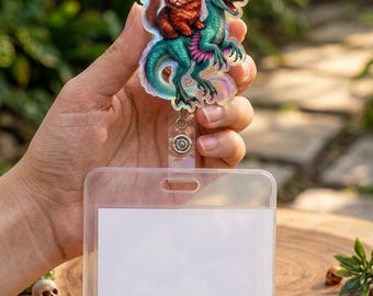 Dungeon Crawler Carl Resin Figure Badge Reel, Fantasy Cat Riding Dragon Badge Reel, Cute Animal ID Holder, Retractable Nurse Badge Clip