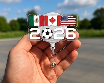 2026年サッカーバッジリール、アメリカ・カナダ・メキシコ国旗、カスタムアクリルIDホルダー、サッカーギフト