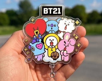 BT21 Badge Reel, Kpop Cartoon Badge Holder, Cute Nurse ID Reel, Retractable Badge Clip, BTS Inspired Gift, Coworker Gift, Anime Acrylic Reel