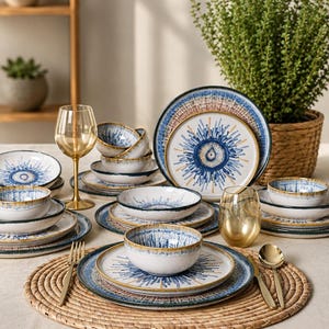 Blue and white dinnerware set stoneware