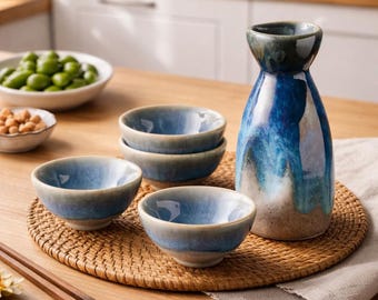 陶器製日本酒セット、徳利（10オンス）1本、おちょこ（2オンス）4個
