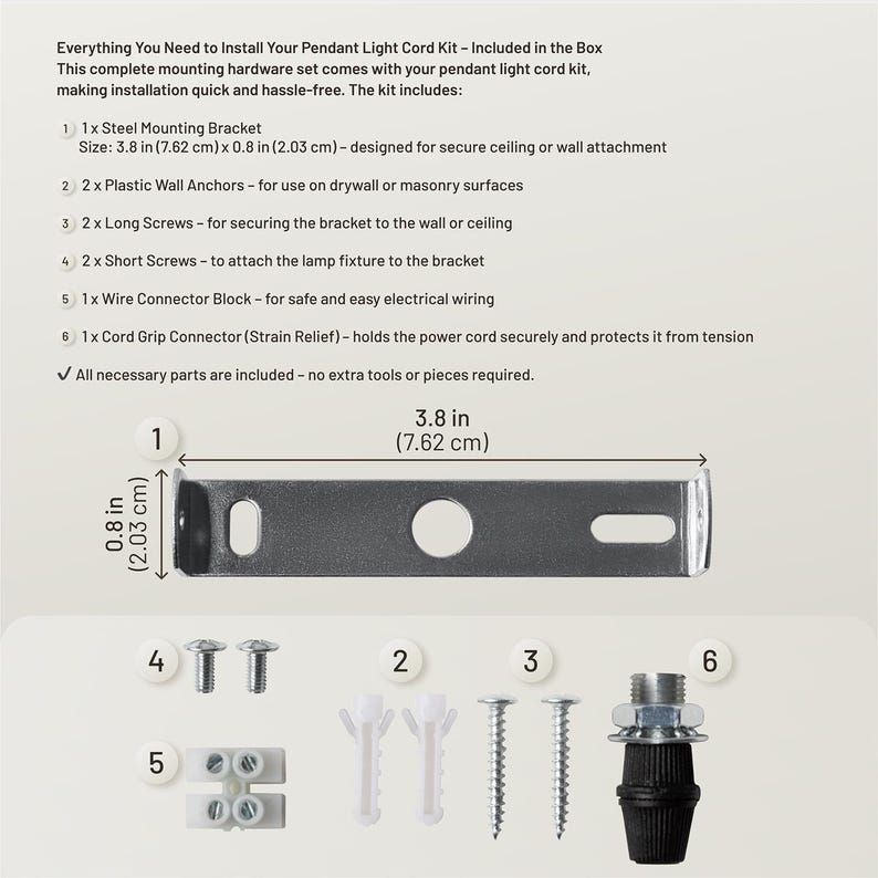 Installation instructions and mounting guide for pendant light kit