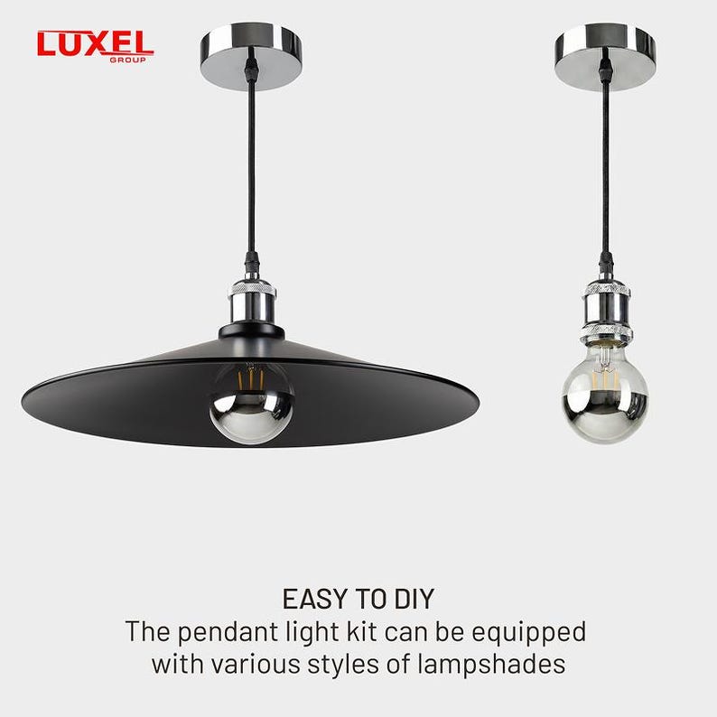 Pendant light setup with ceiling mount and exposed bulb