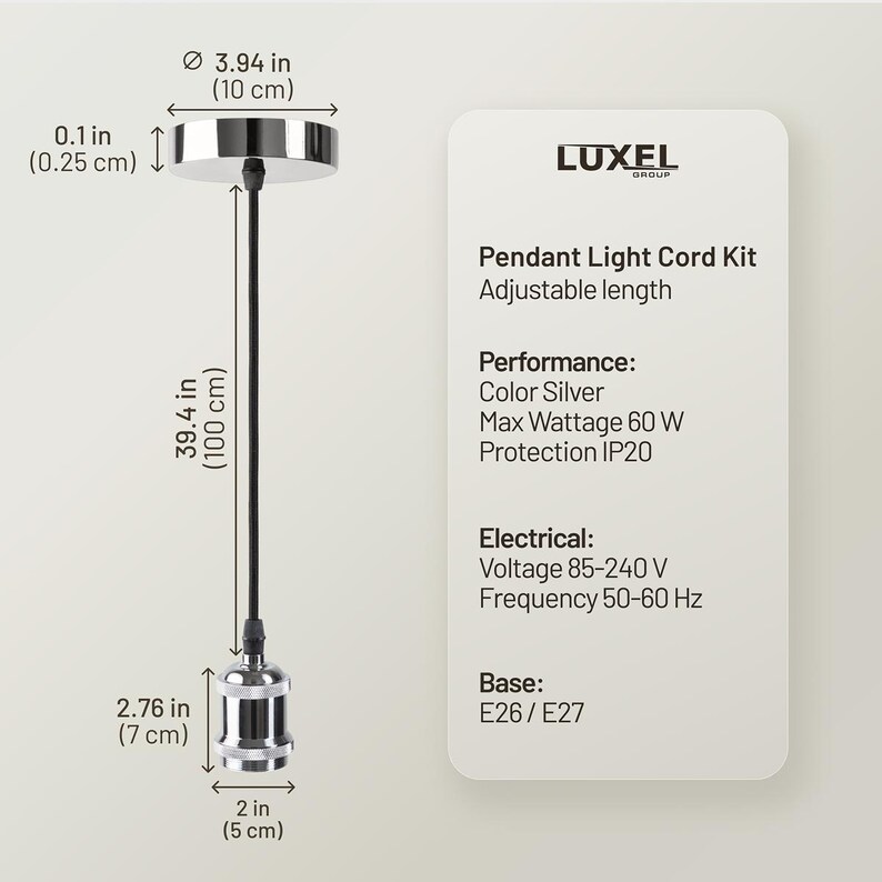 Pendant light cord dimensions and installation specifications