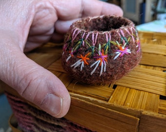 Tawny Felted bowl with embroidery