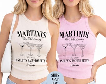 Beach Bachelorette Shirt Martinis and Matrimony Crop Top Personalized Luxury Baby Top Girl Trip Tank Top Bridal Party Raglan Gift Bach Club