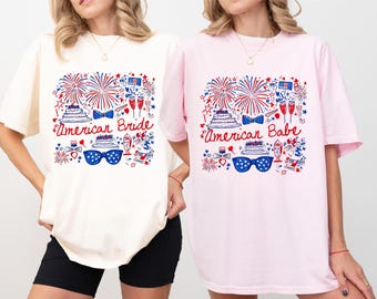 4th of July Bachelorette Shirt American Bride Babe Tshirt Coquette Bow Independence Day Patriotic July Fourth Bach Party Comfort Colors®