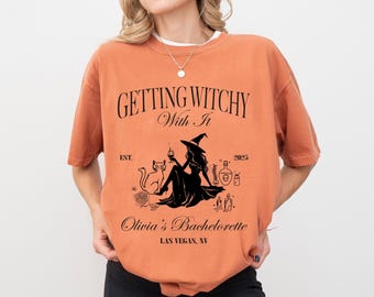 Custom Halloween Bachelorette Shirt, Personalized Witch Bach Tshirts, Matching Goth Bridal Party Gift, Gothic Wedding Comfort Colors®