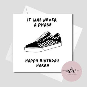 Personalised Elder Vans Emo Goth Birthday Card, Old School Trainer