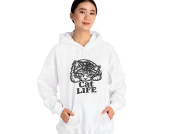 Cat Life Hoodie | Vintage Illustration Sweatshirt, Cat Lover Apparel