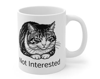 Not Interested Cat Face Mug | Funny Grumpy Cat Illustration | Cat Lover Gift
